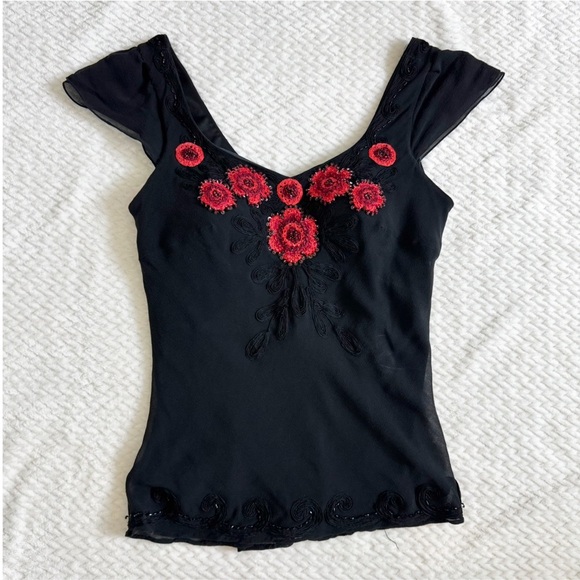 VTG Sue Wong Silk Beaded Embroidered Skirt Top 6 Black Whimsigoth Coquette Dress - Picture 16 of 17